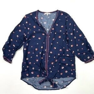 Max Studio Tie Front Blouse Blue Polka Dot